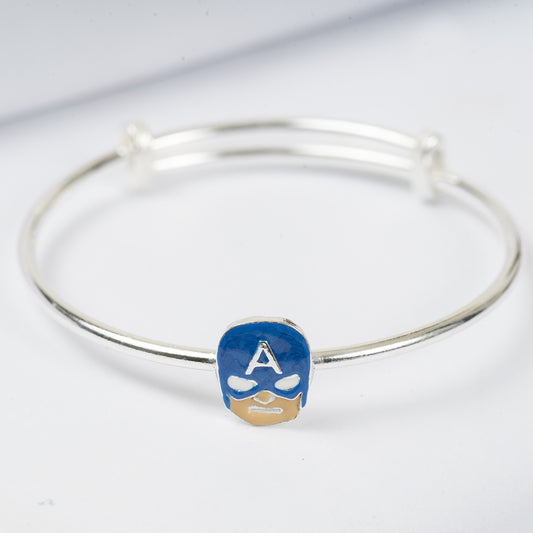 SILVER CAPTAIN AMERICA KIDS KADA WITH BLUE ENAMEL