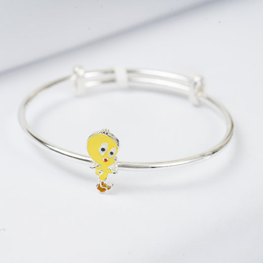 SILVER TWEETY KIDS KADA WITH YELLOW ENAMEL