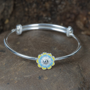 Silver yellow and blue enameled flower kid's kada