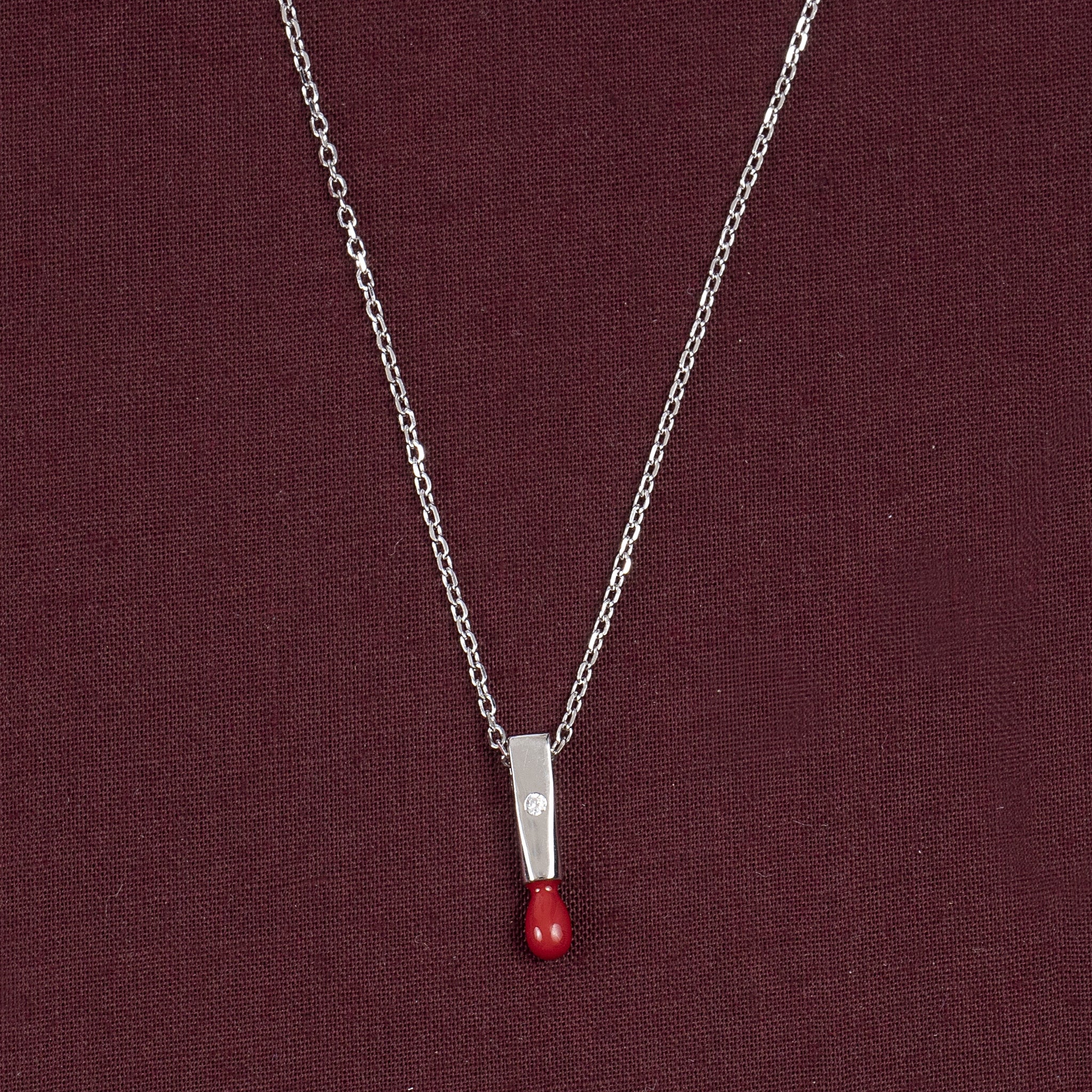 SILVER CHAIN WITH RED LIPSTICK PENDANT