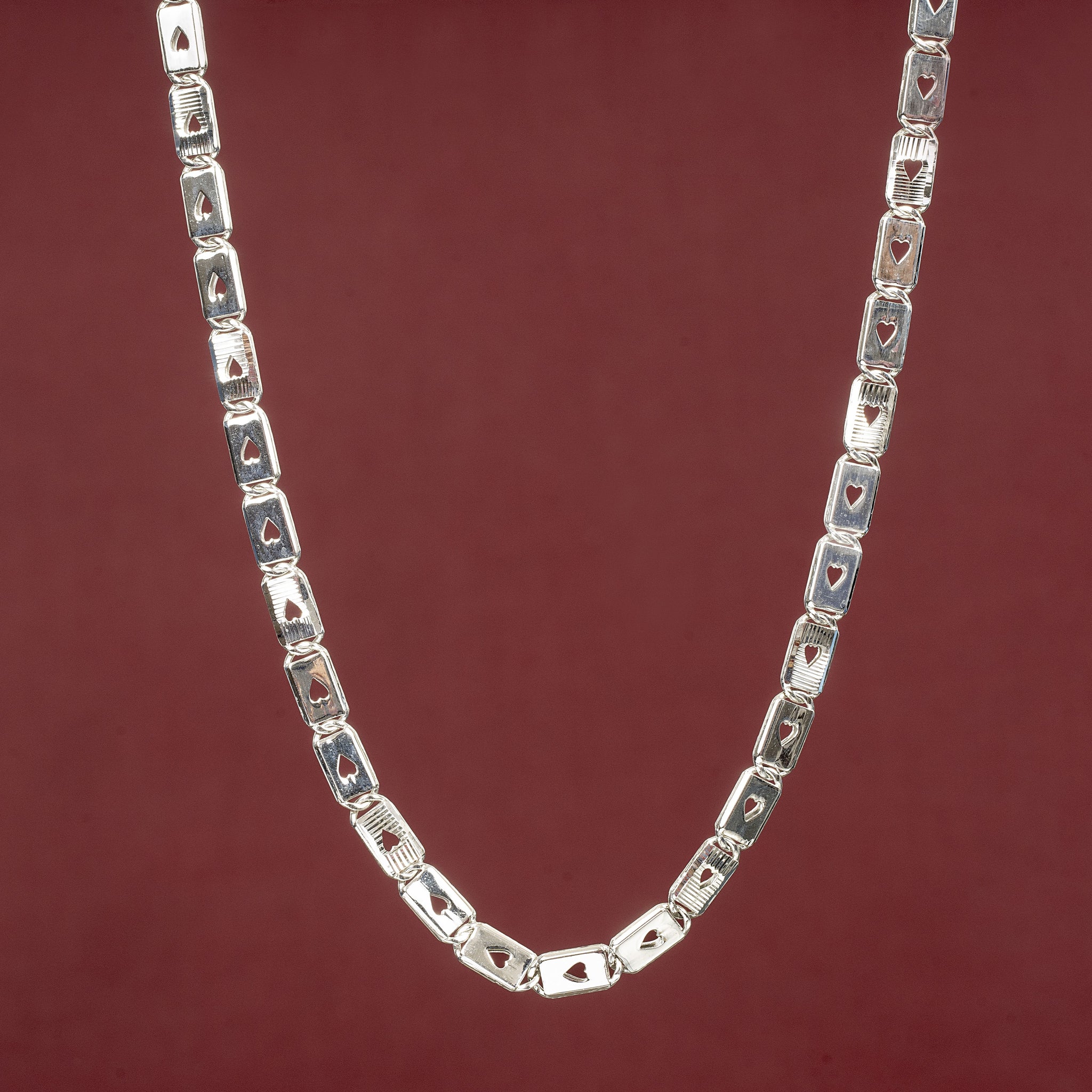 STERLING SILVER HALLMARKED BRICK HEART ITALIAN MEN'S CHAIN