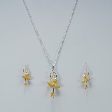 silver chain set with gold plated dancing doll