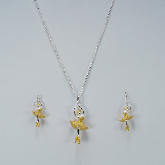 silver chain set with gold plated dancing doll