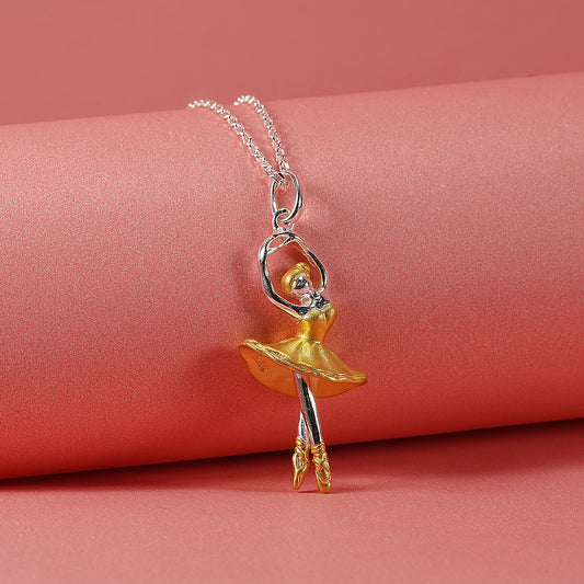 silver chain set with gold plated dancing doll