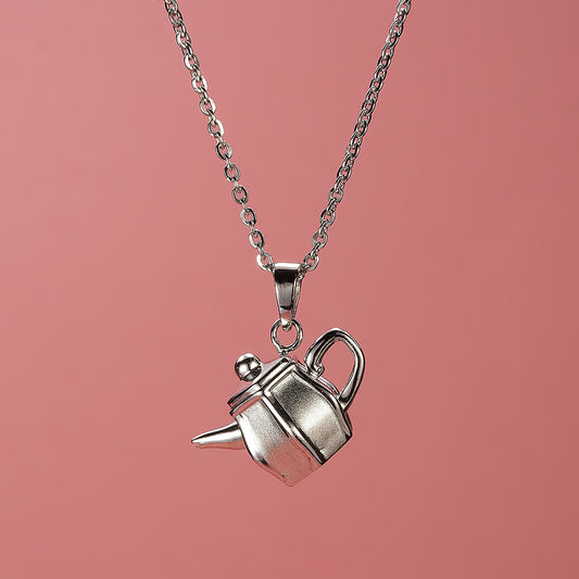 silver teapot charm chain pendent