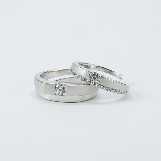 SILVER LOVE COUPLE BAND STUDDED WITH  ZIRCON