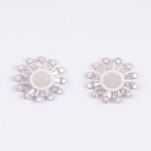 STERLING SILVER PEARL AND ZIRCON STUDDED ROUND EARRING