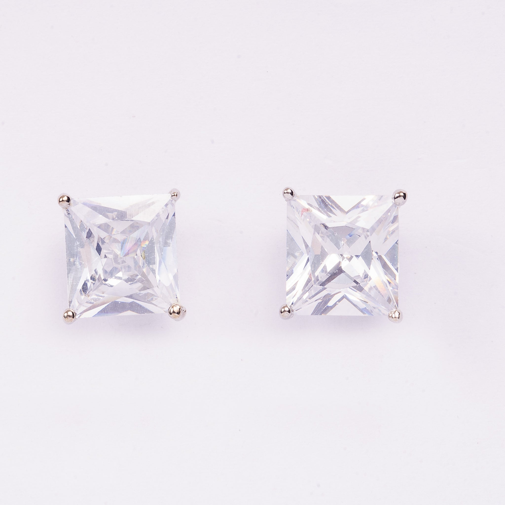 STERLING SILVER PRINCESS CUT 8 CARAT ZIRCON EARRINGS