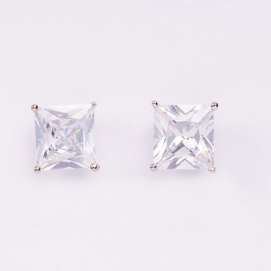 STERLING SILVER PRINCESS CUT 8 CARAT ZIRCON EARRINGS