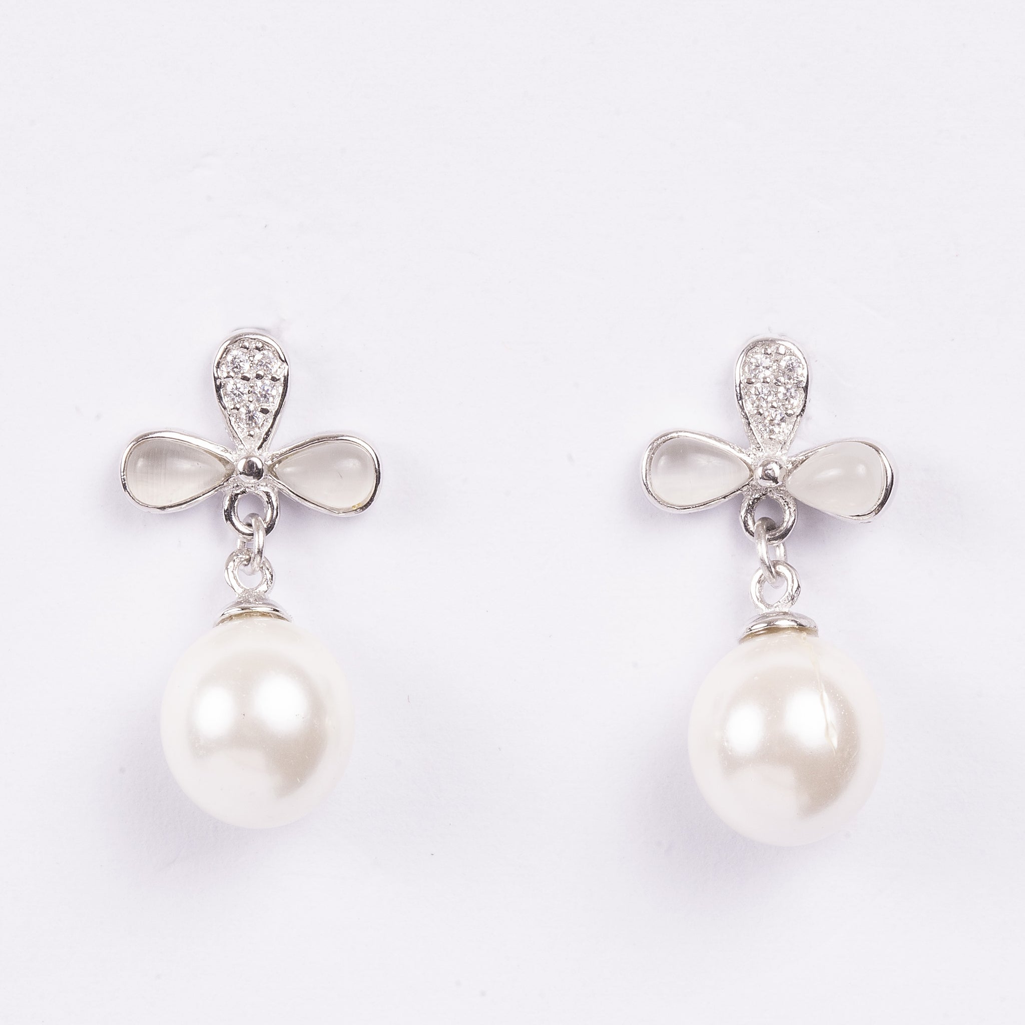 Starry Pearl Droplet Silver Earrings