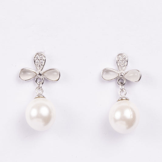 STERLING SILVER STARRY PEARL DROPLET ZIRCON STUDDED EARINGS