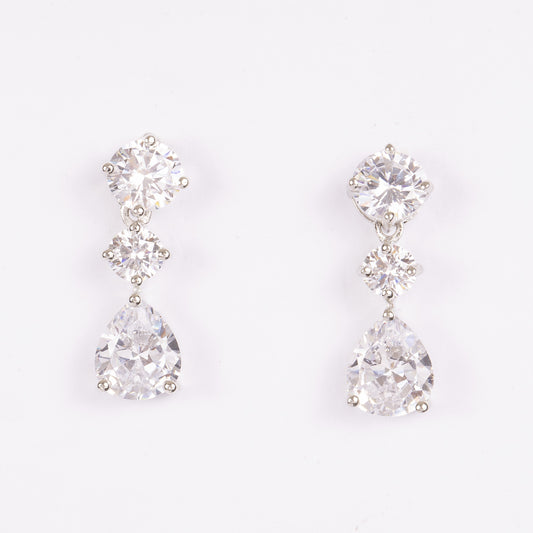 STERLING SILVER TWO SIZE SOLITARE AND PEAR SHAPE SOLITARE DROPPLET EARRING