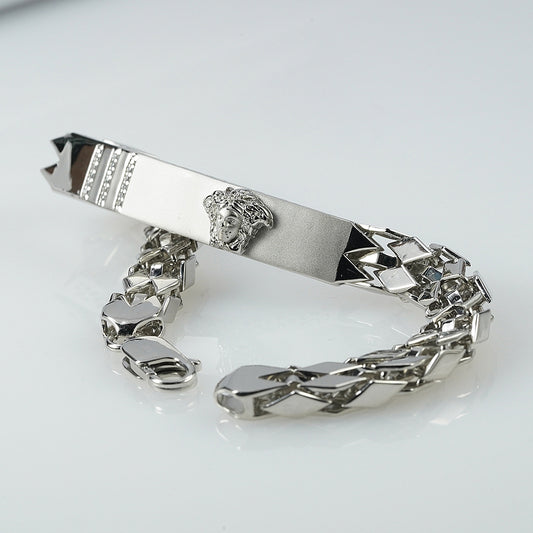 silver matt finish studded with zircon and motif bracelet for him