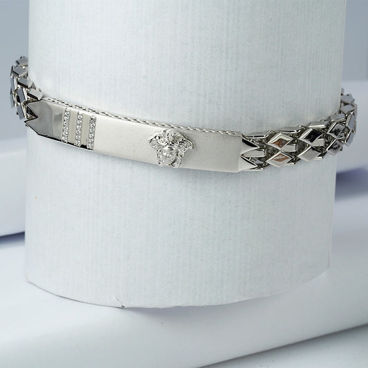 silver matt finish studded with zircon and motif bracelet for him