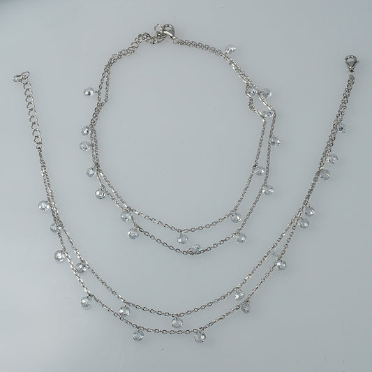 SILVER DOUBLE LAYERED SPARKING DROP ANKLET