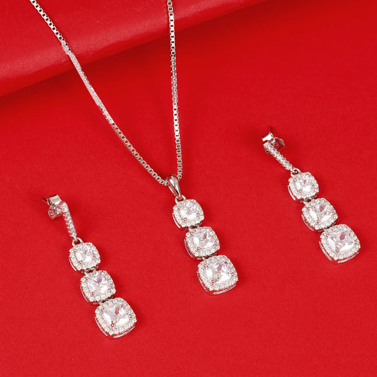 STERLING SILVER CUSION SHAPED SOLITARE SHAIN PANDENT SET