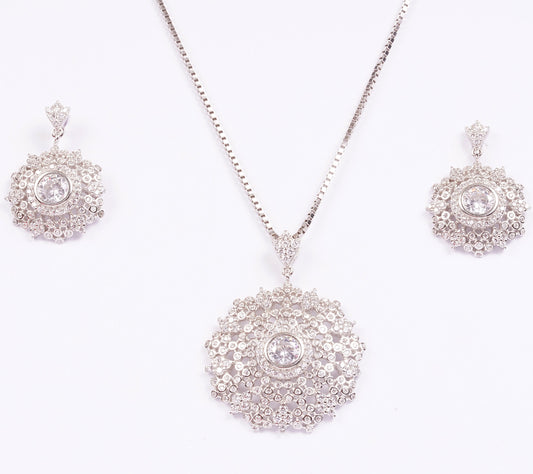 STERLING SILVER FLORAL FILIGIREE ZIRCON STUDDED PANDENT SET