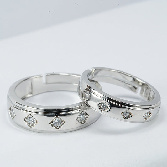silver couple band studded with zircon