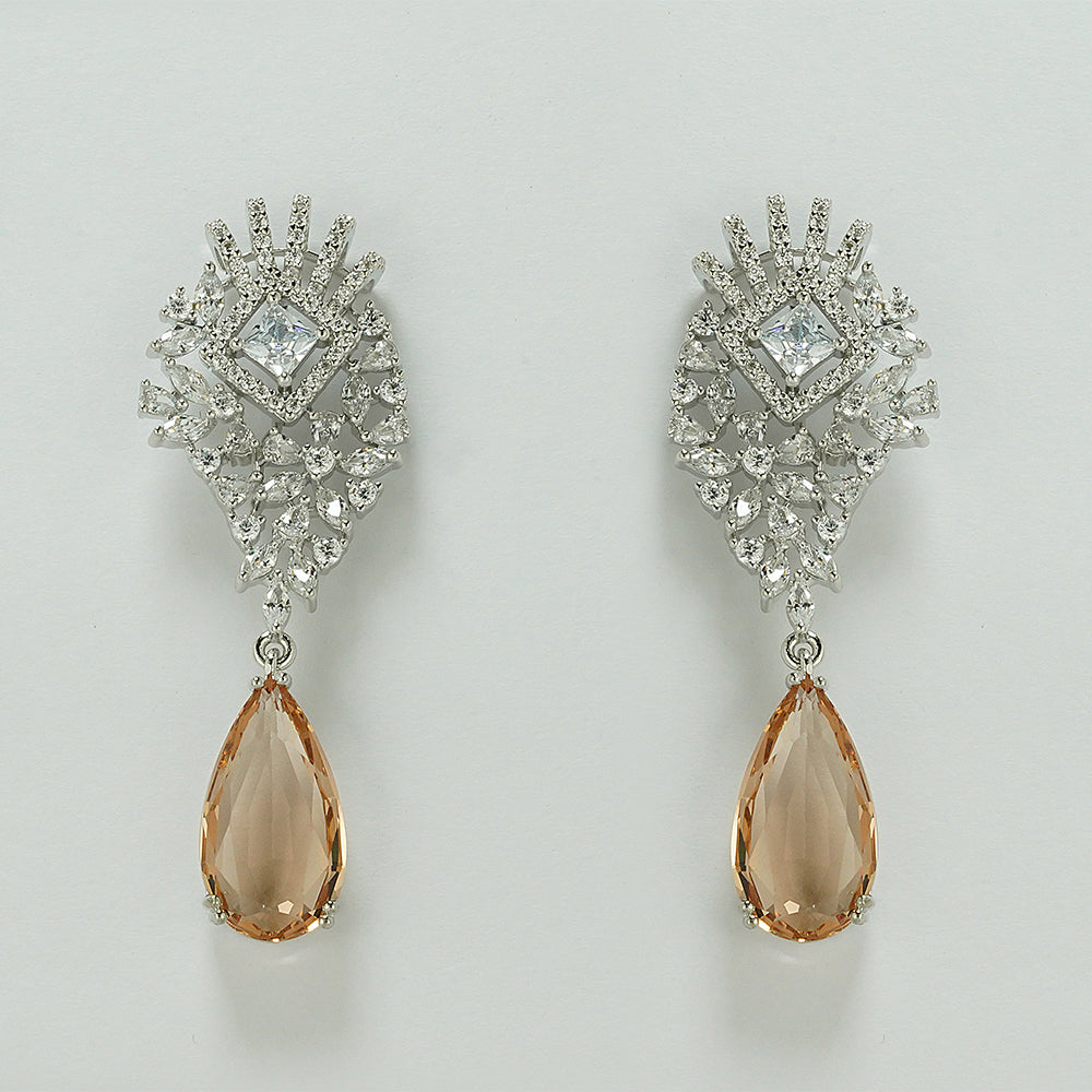 silver citrine drop studded with zircon danglers earring
