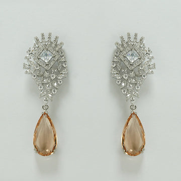 silver citrine drop studded with zircon danglers earring