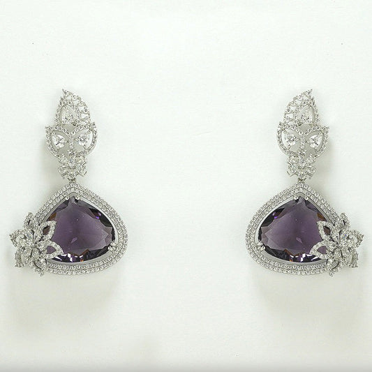 silver purple plum crystal attractive studded with zircon earrings