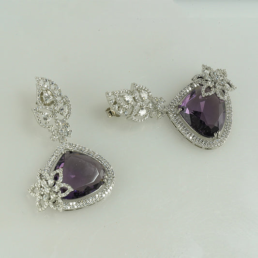 silver purple plum crystal attractive studded with zircon earrings