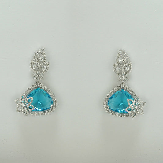 silver aquamarine crystal danglers earrings