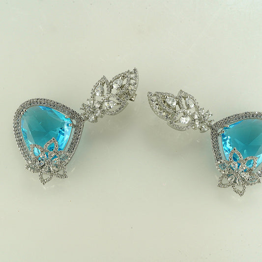 silver aquamarine crystal danglers earrings