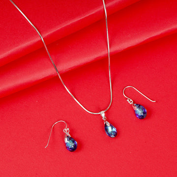 STERLING SILVER CAPRI BLUE SWAROVSKI DROPPLET PANDENT SET