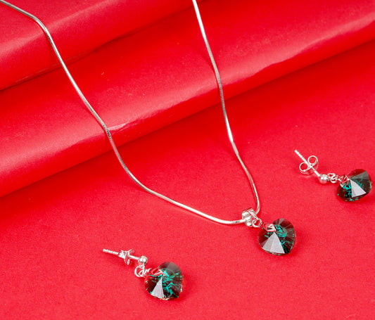 STERLING SILVER GREEN ZIRCON HEART SWAROVSKI PANDENT SET