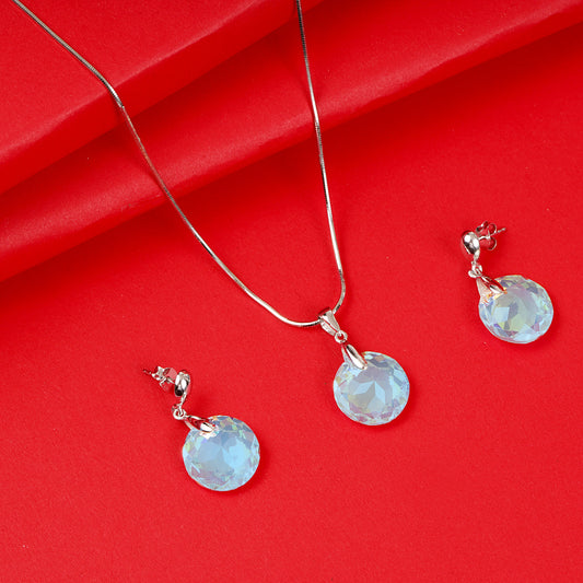 STERLING SILVER ROUND CRYSTAL SWAROSKI STONE PENDANT SET