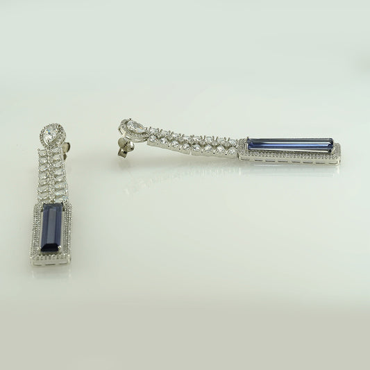 silver tanzanite studded with zircon earrings