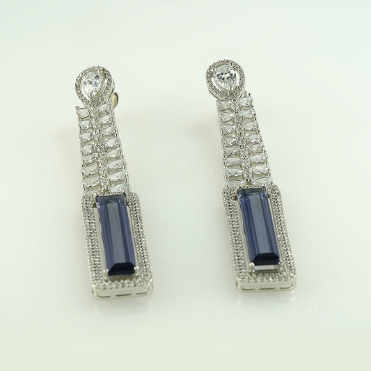 silver tanzanite studded with zircon earrings