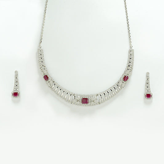 silver ruby red set studded with zircon neclace set