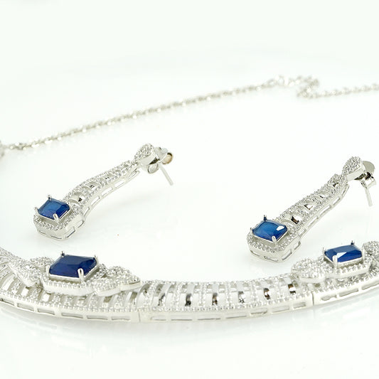 silver blue sapphire neclace set studded with zircon