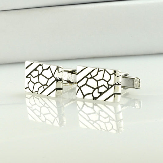 silver stone patterened oxidised antique finish cufflink