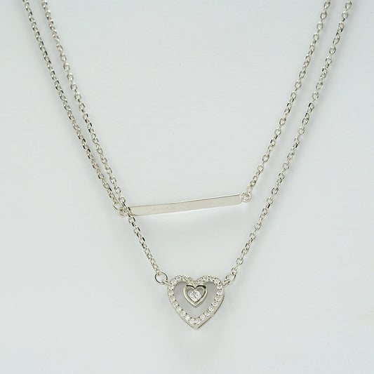 silver double layered chain with heart studded with zircon