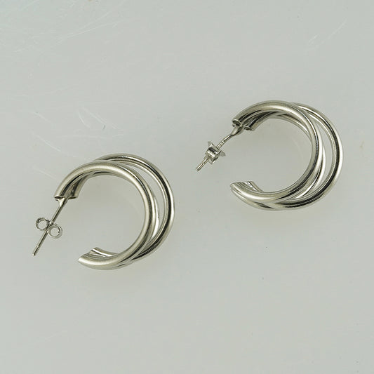 silver triple layered half round bali pattern earing