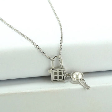 silver lock and key chain pendent