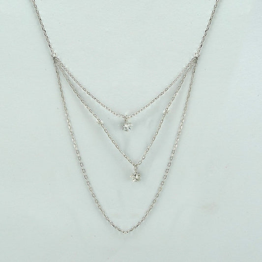 silver three layered charm chain necklace