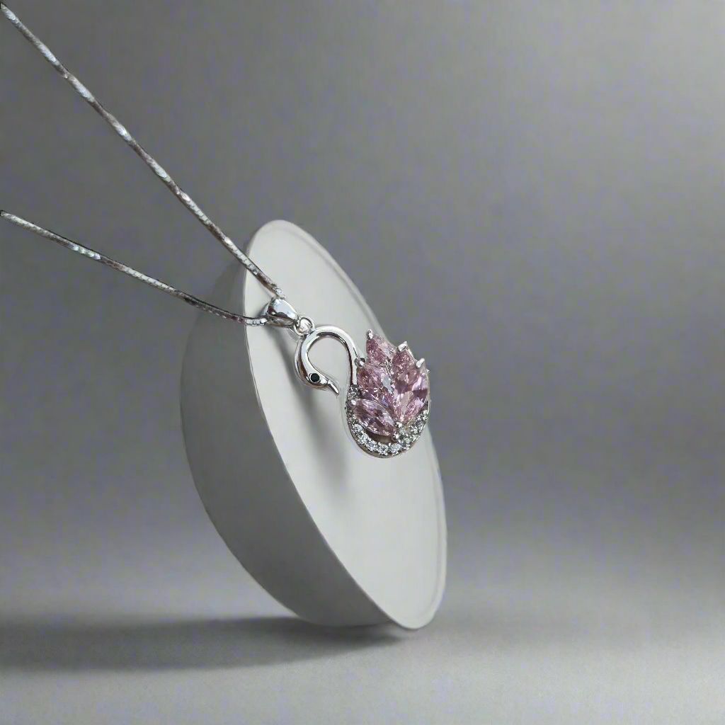 STERLING SILVER HALLMARKED PINK STONE SWAN WITH ZIRCONIA